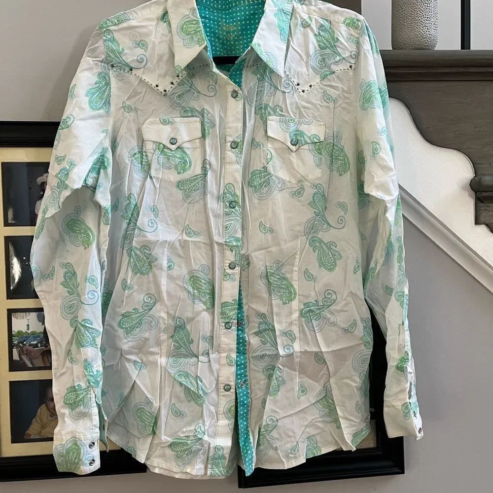 Forever 21 Western Snap Front Paisley Top sz XL